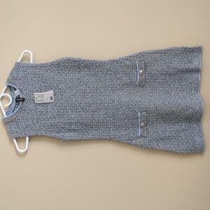 Divided Tweed Mini Dress in Light Blue and White